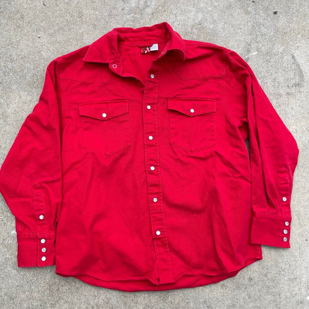 Vintage Marlboro Western Pearl Snap Button Up Shirt Mens S Red Cowboy Cotton